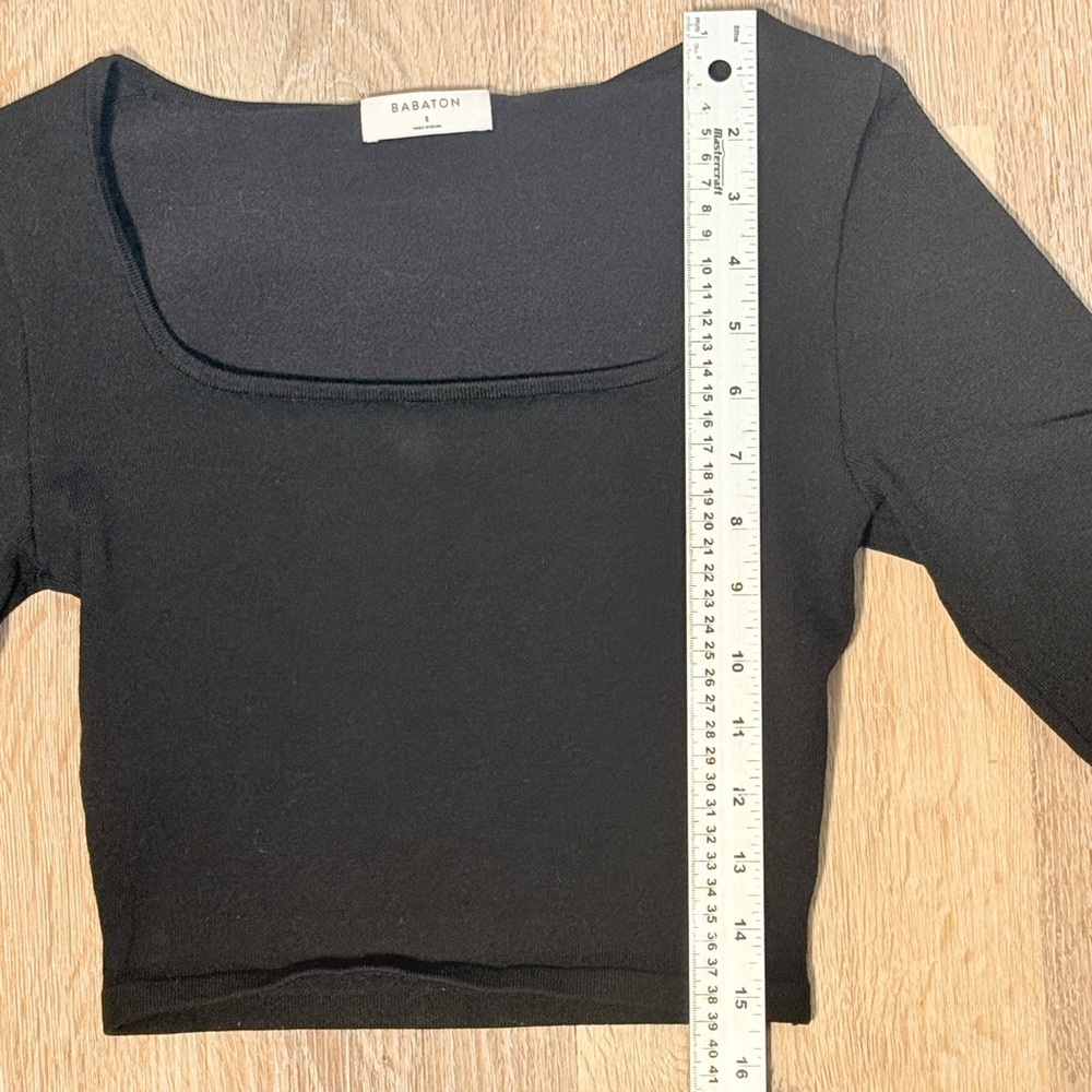 Babaton Aritzia Square Neck Cropped Long Sleeve Top Black | Size Small - Picture 5 of 7